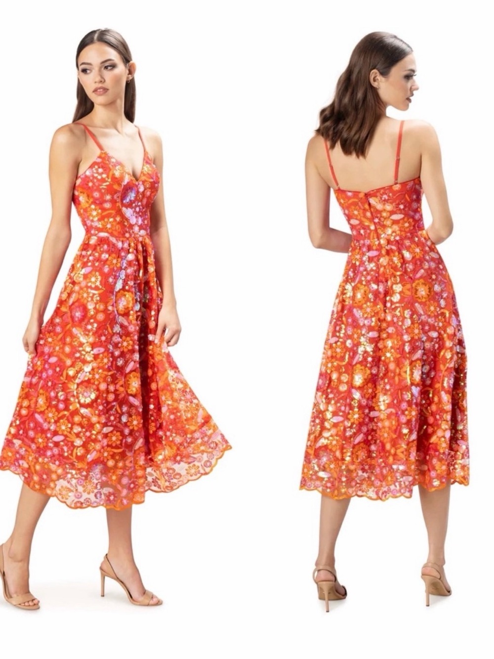 DRESS THE POPULATION Maren Sequin Poppy Multi Midi Dress